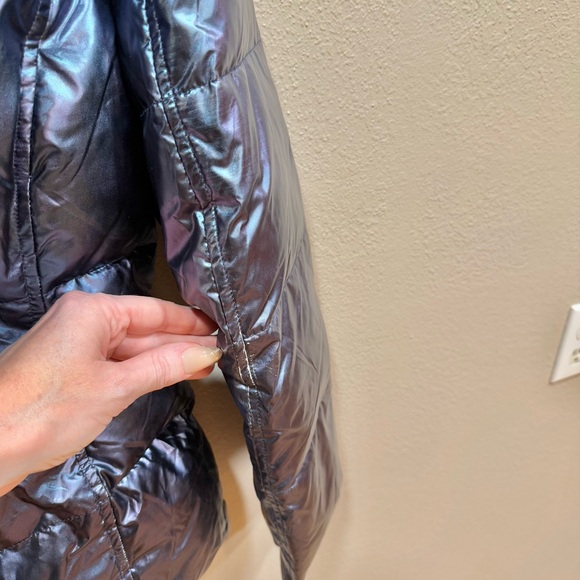 S13 by Sam Women's Kylie Hooded Waterproof Medium Puffer Down Coat Metallic Blue - Picture 12 of 17